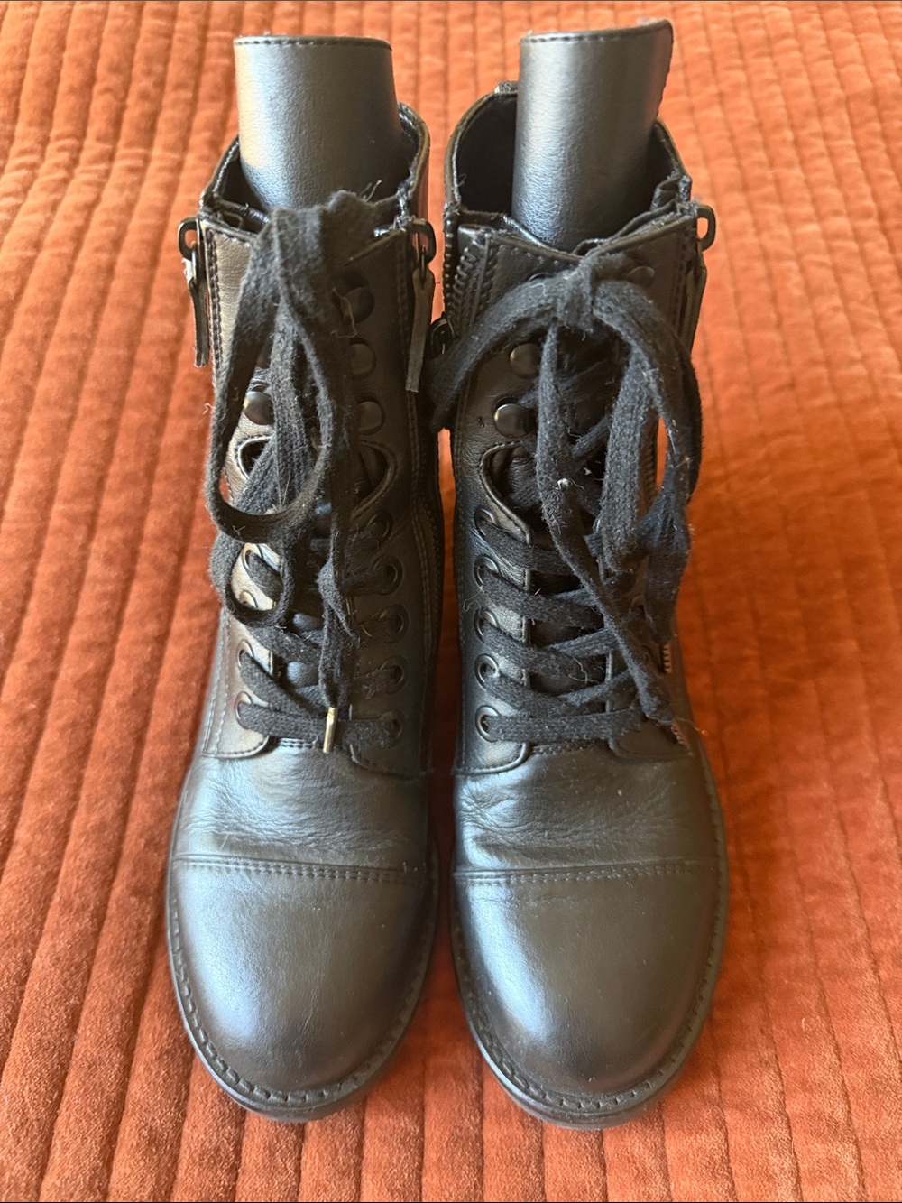 HIRAETH Hanne Cap-Toe Black Vegan Leather Lace- Up Moto Boot
